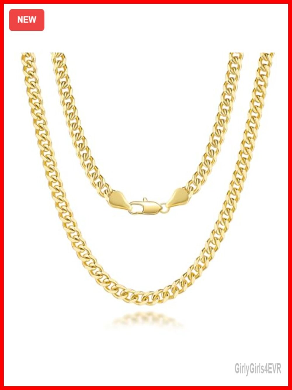 14K Gold Plated Cuban Link Chain Necklace - 5mm, 20 Inch, Lobster Clasp
